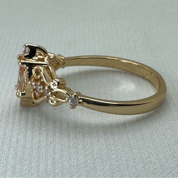 Art Deco Style Champagne Topaz CZ Ring Gold Vintage Inspired Filigree Cocktail - Picture 8 of 8